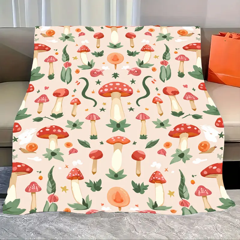 

1pc Flannel Blanket Charming Mushroom Print Blanket for Cozy Home Decor