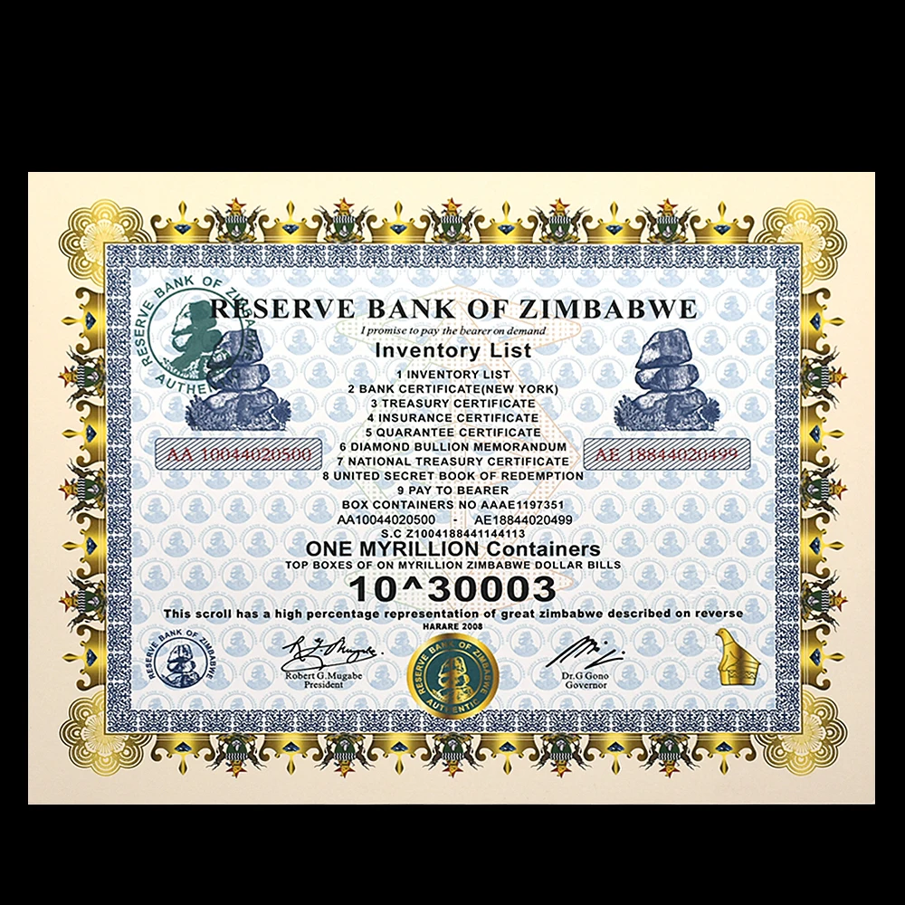 Zimbabwe Certificate Banknotes Encyclopedia Treasures for Collectors with UV Fluorescence Collect Gift Very Rare