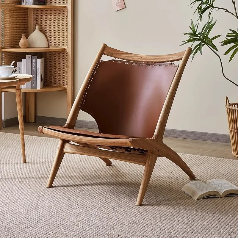 

Nordic rattan casual single chair, solid wood living room, wabi-sabi furniture balcony chair