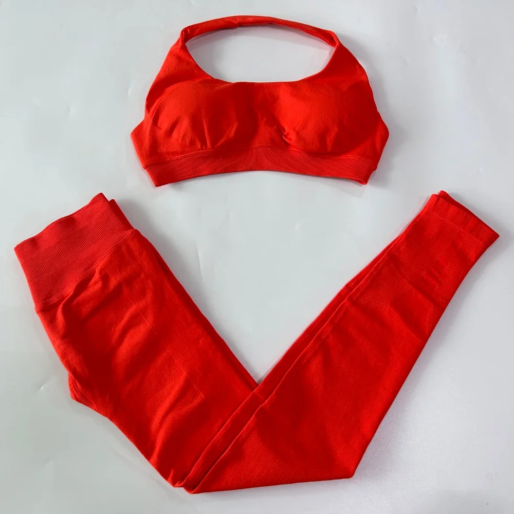 2-teiliges Leggings-Set, nahtloses Yoga-Set für Damen, Neckholder-Sport-BH, Workout-Scrunch-Leggings, Fitness-Sets, Sportbekleidung – Detail 13