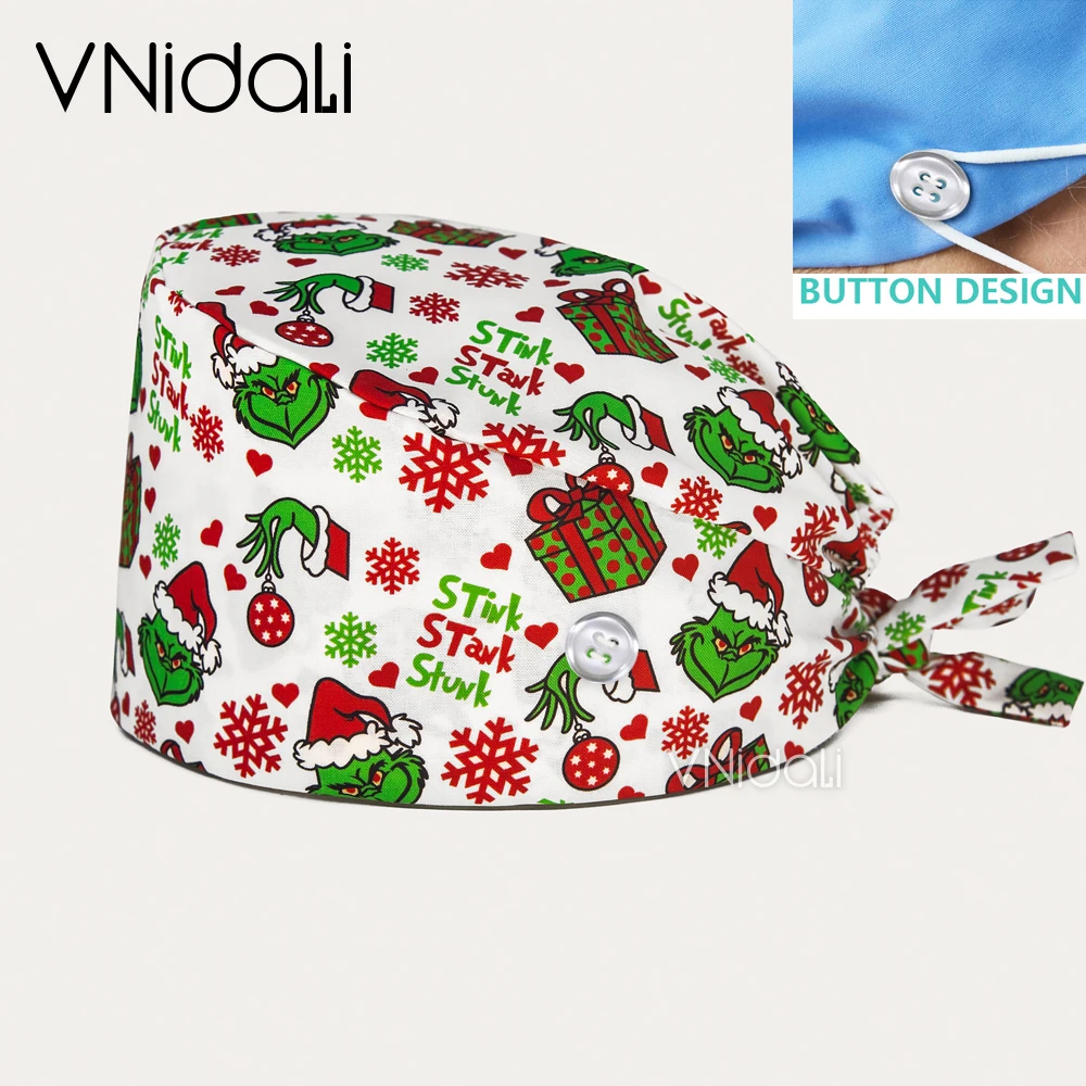 Christmas surgical hat Pet Clinic Hospital Nurse Doctor Care Hat medical uniform accessories wholesale button scrub hat