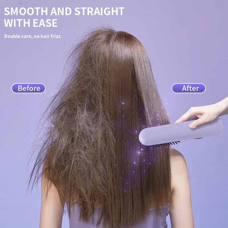 مشط شعر مستقيم بشحن USB، مشط ساخن، مكواة فرد السفر المحمولة، تسخين سريع لمدة 60 دقيقة، حجم الاستعداد 20 سم