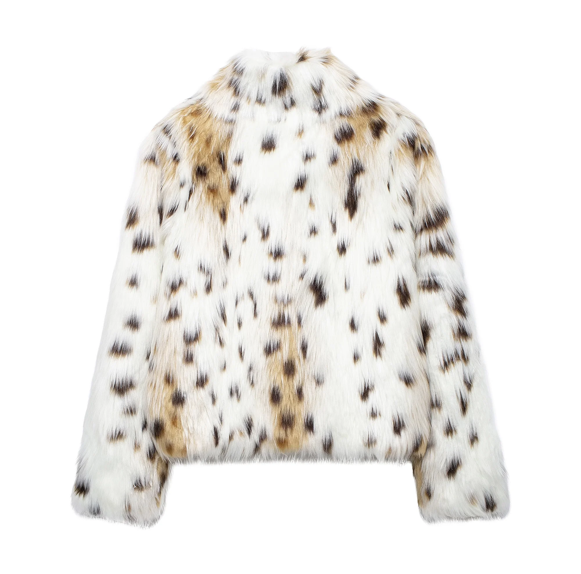 RZRA donna autunno/inverno nuovo 2024 cappotto effetto pelliccia sintetica collo leopardato moda ragazza giacca corta