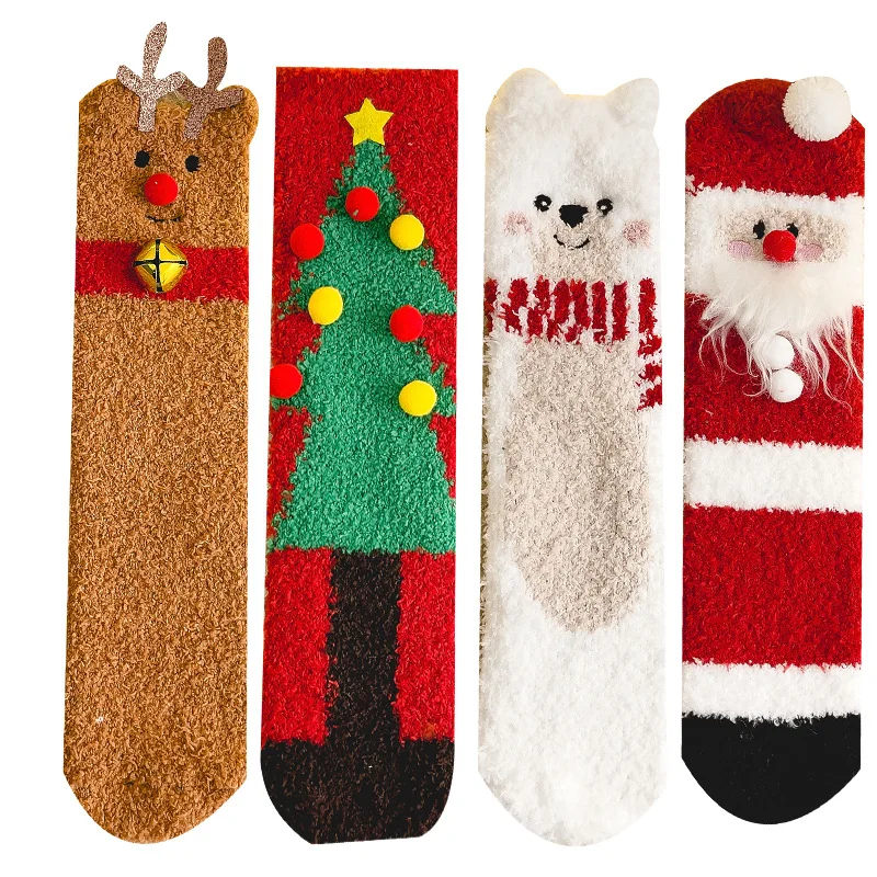

New Christmas Socks Coral Fleece Winter Plush Thickened Warm Confinement Floor Socks Men and Women Couple Sleep Socks Gift