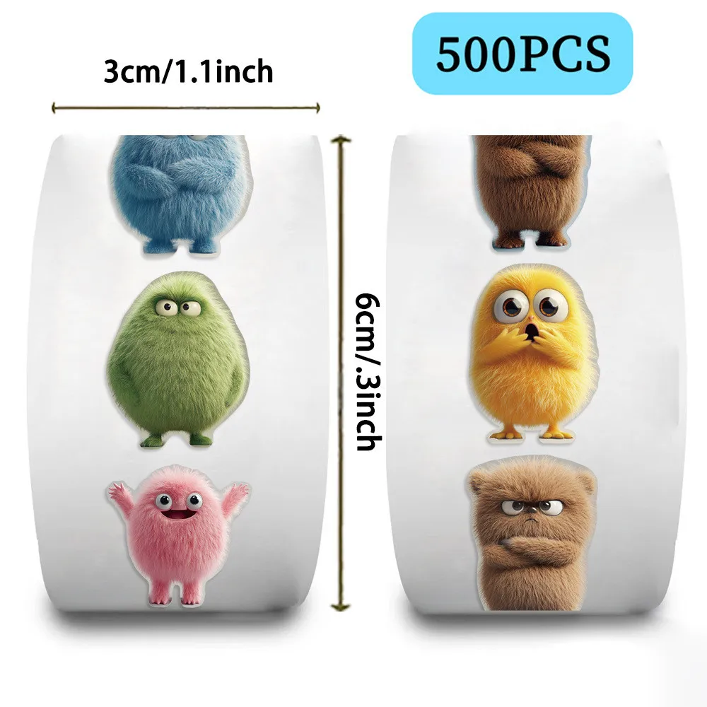 500 Pcs/Roll Stiker PVC Monster Bulu Halus - Dekorasi DIY Menyenangkan untuk Anak-Anak untuk Ponsel, Botol Air & Mainan Toko BulingBulingStickers