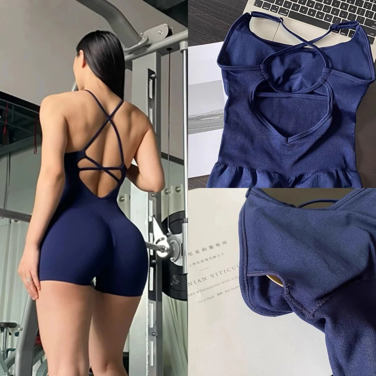 Sexy Seamless Peach Hip Yoga Jumpsuit - Quick-Dry, Stretchy Knit Fabric, Removable Pads, Striped Design, Slim Fit for Wome