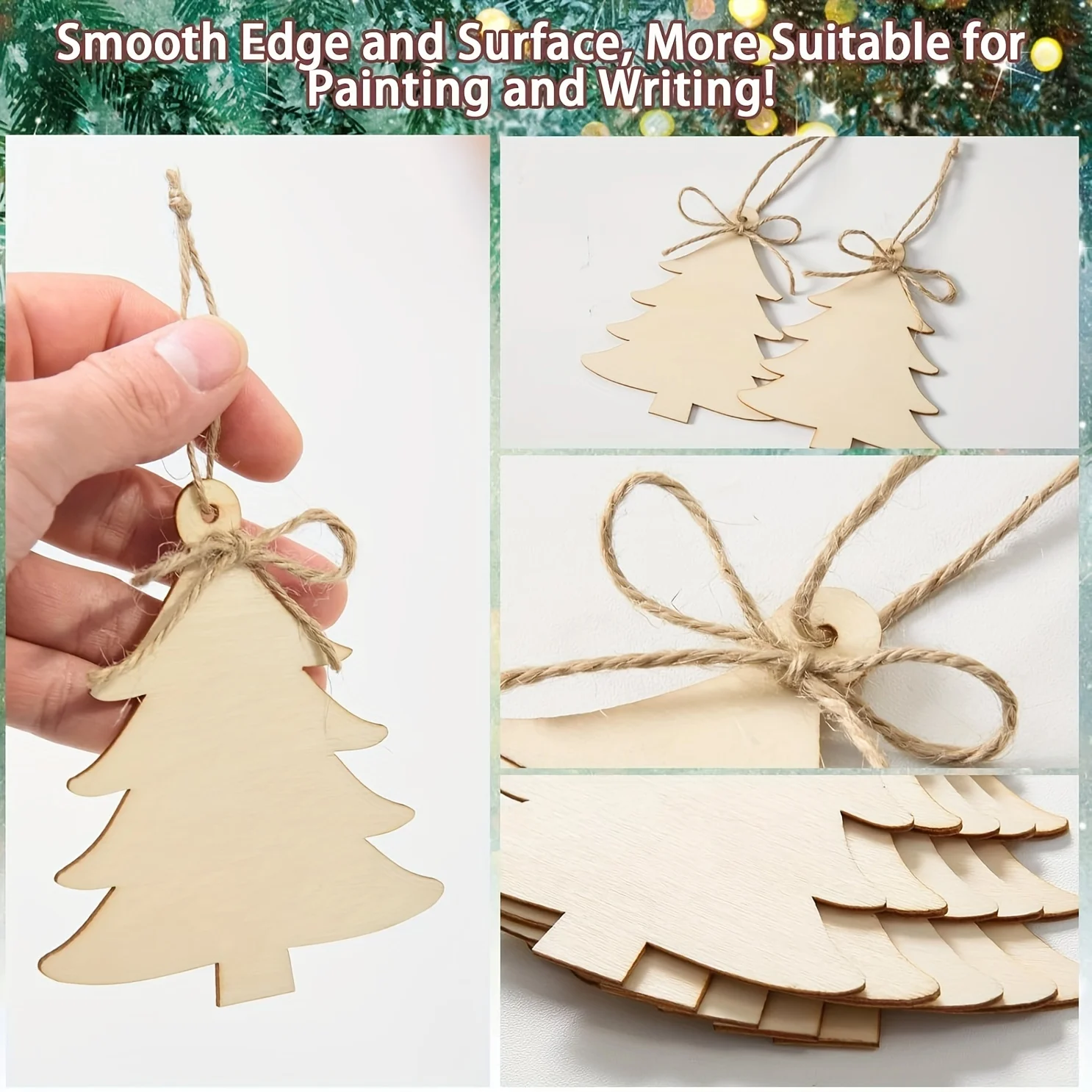 10Pcs Wooden Crafts to Paint 3 inch Christmas Tree Hanging Ornaments Unfinished Wood Cutouts Christmas Decoration DIY Crafts (Wo