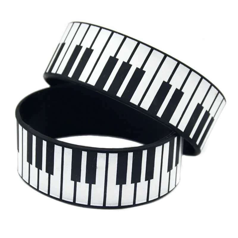 1 PC Piano Keys Silicone Rubber Bracelet Printed Logo One Inch Wide Bangle