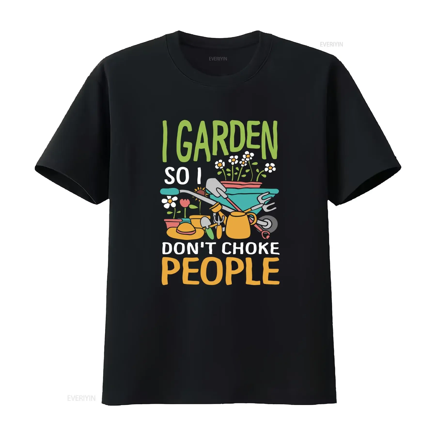 Funny Gardening Lover Slogan I Garden So Don't Choke People Cartoon Tools Casual T Shirt vintage Washed Top For Everyday Wear