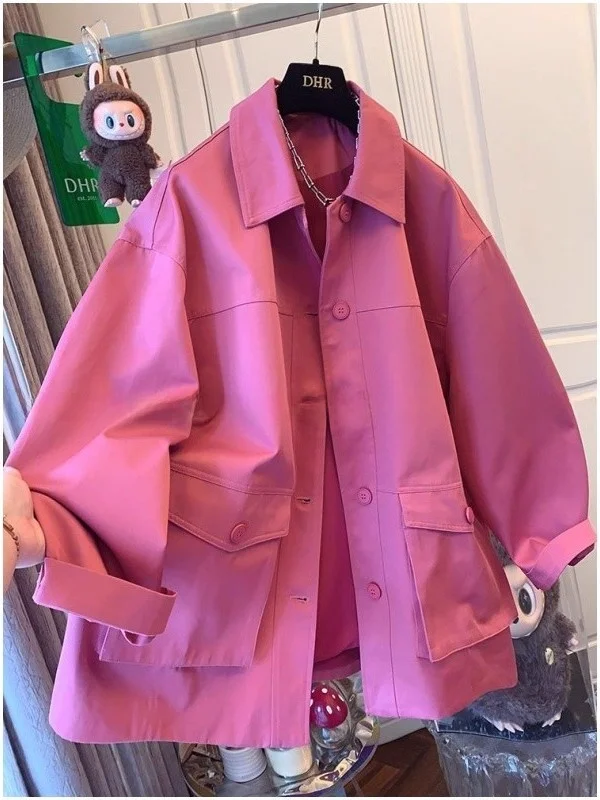 

plus Size Men's Casual Style Stand Collar Windbreaker Autumn Winter Loose Workwear Jacket Couple Matching Fashionable Cityscape