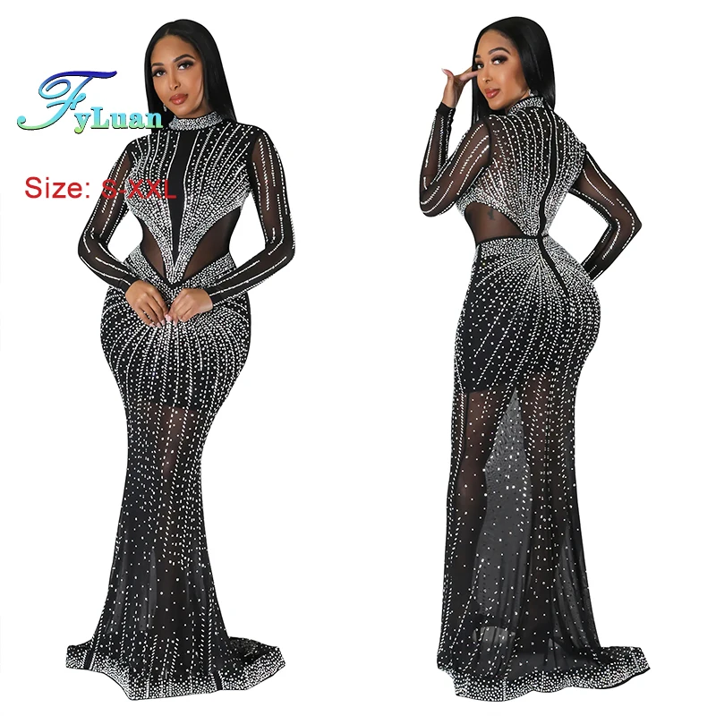 ใหม่Elegant Bodyconสําหรับผู้หญิงชุดสบายตัดเอวชุดกระโปรงแขนยาวเซ็กซี่อย่างเป็นทางการชุดราตรีเสื้อผ้า