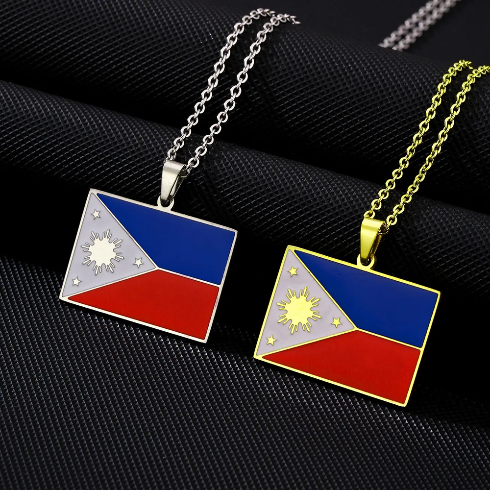 2024 New fashion stainless steel Philippine flag necklace for men and women geometric ethnic style collarbone chain anniversary