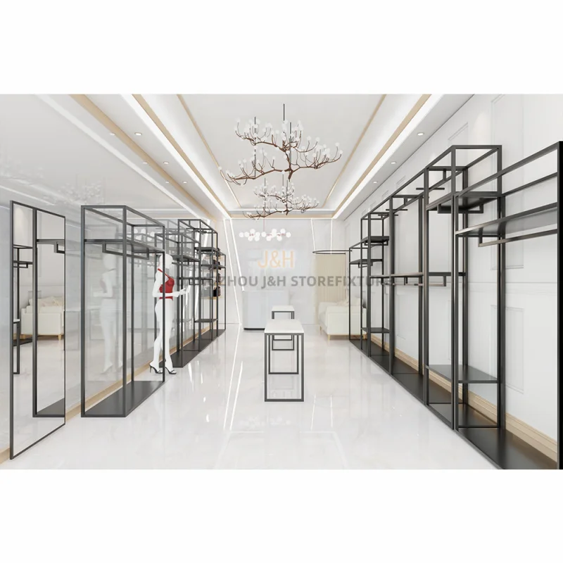 customized.Retail modern clothes shop interior design shop fitting men clothes shop design black  high store display design