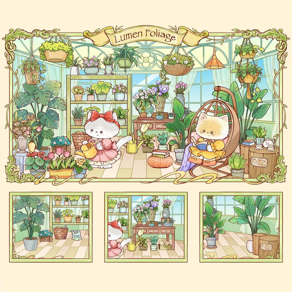 Kawaii Cat Daily Landscape Stickers 3D Visual DIY Pocket Cabin Scene Festival Holiday Children gifts