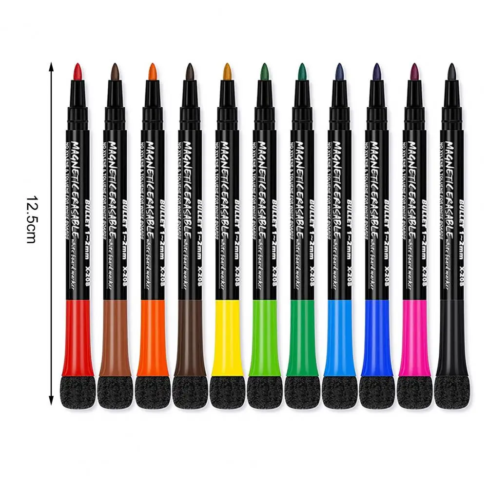 12 밝은 화이트 보드 펜, 마그네틱 미세 팁, 다양한 색상, 냉장고 건조 지우기 화이트 보드 냉장고 자석 노트, 학교 용품