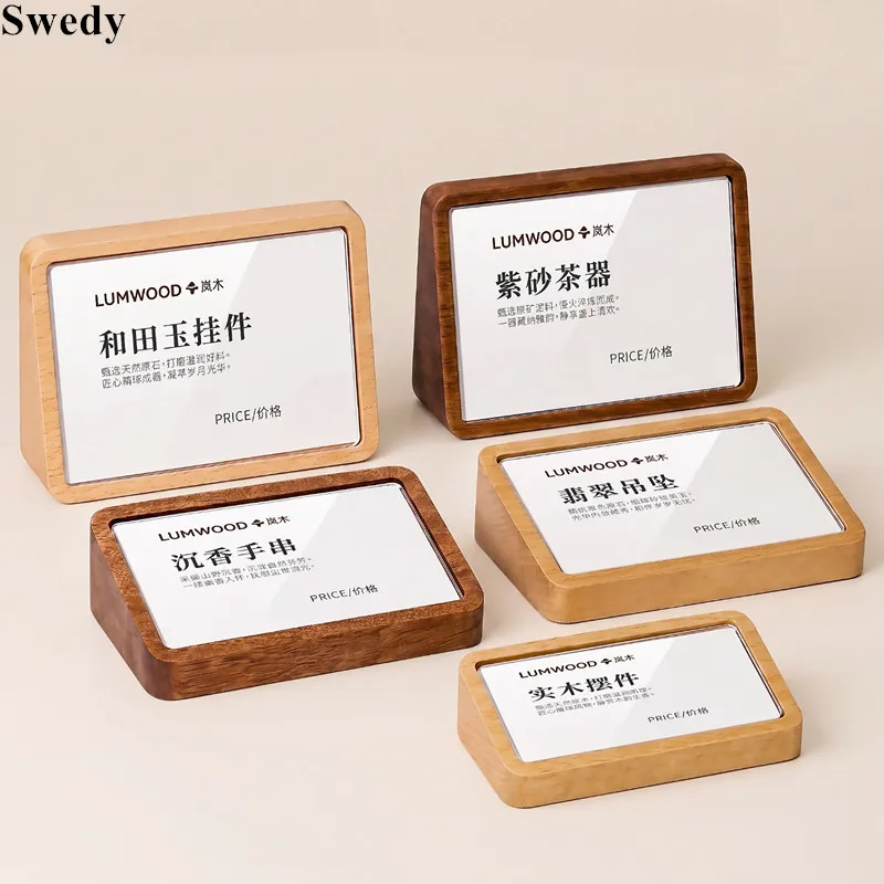 5 Pieces 90X54mm Wood Acrylic Sign Holder Display Stand Restaurant Table Menu Paper Holder Small Price Label Paper Holder Stand