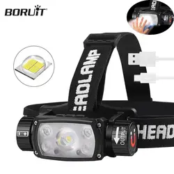 Boruit-Super brilhante recarregável LED Sensor farol, 18650/21700 bateria, tipo-c farol, pesca, trabalho tocha, lanterna Camping