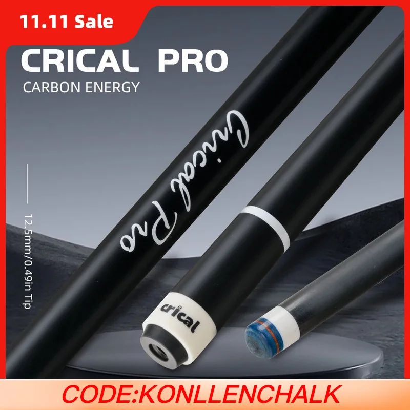 

CRICAL CL-PRO Carbon Fiber Pool Cue Stick with 12.5mm Tip 3 * 8/8 Joint Pin Low Deflection for Professional 1/2 Billiard Cue