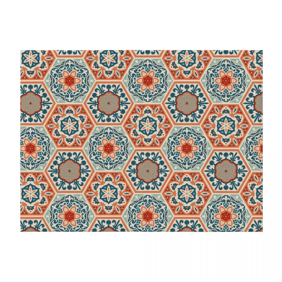 

PATCHWORK tiles 01, terracotta orange and teal blue Throw Blanket Flannel Fabric Thin Flannels Hairys Blankets