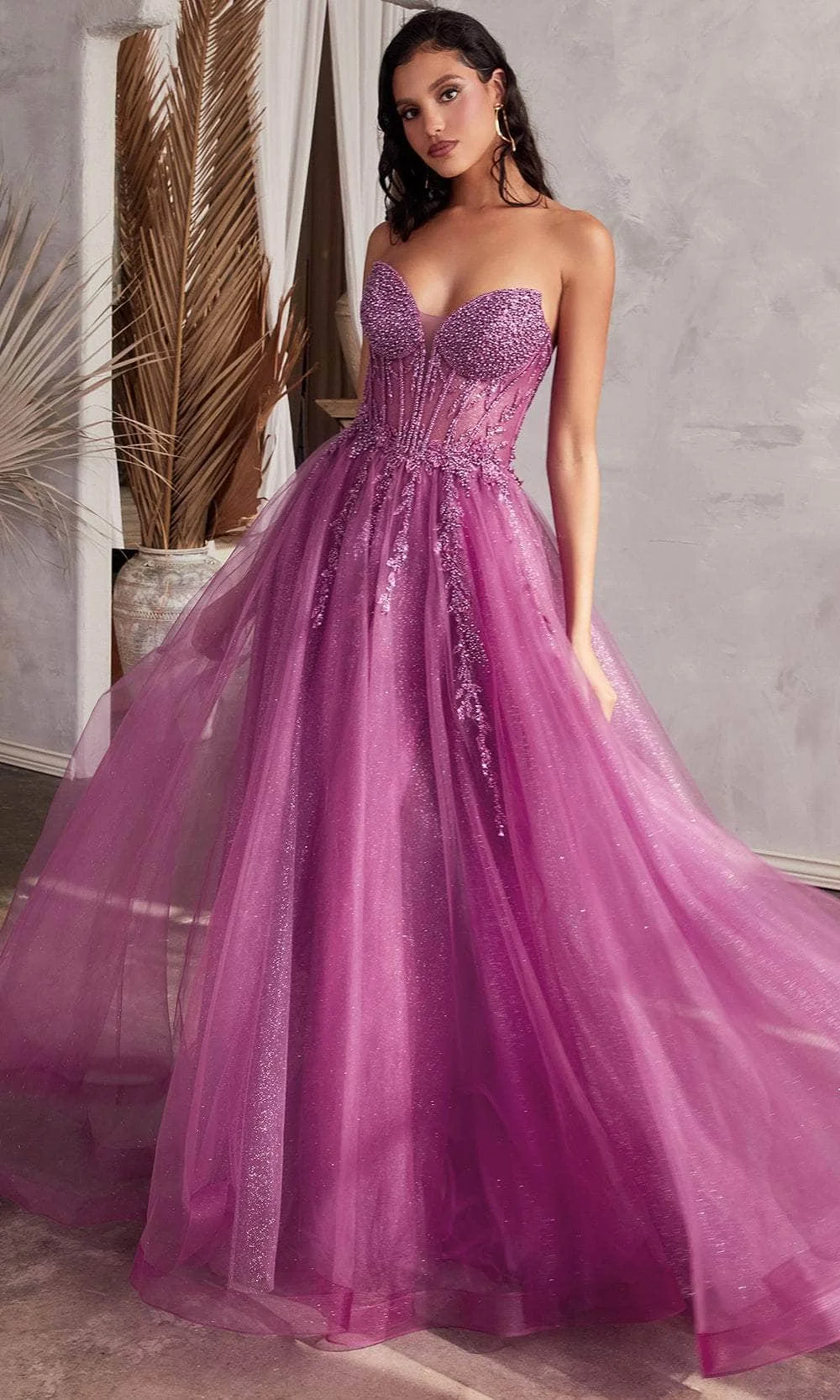 Tulle Strapless A-line Prom Dresses With Pearls & Appliques Sweetheart Corset Backless High Split Cocktail Dress Party Gowns