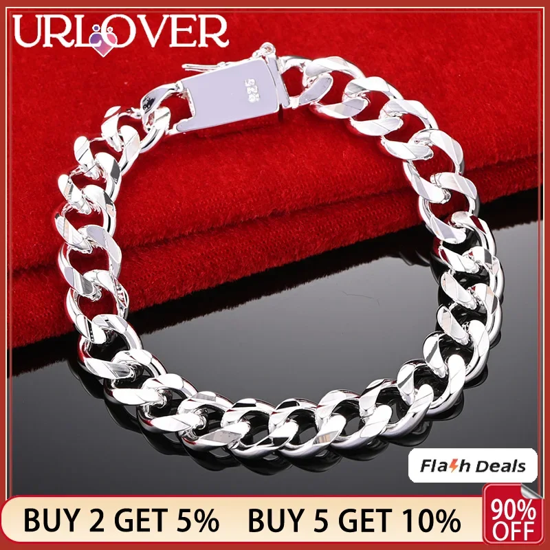 

URLOVER 925 Stamp Silver Color 10mm Man Cuban Bracelets For Woman Hip Hop Chain Wedding Accessories Party Birthday Charm Jewelry