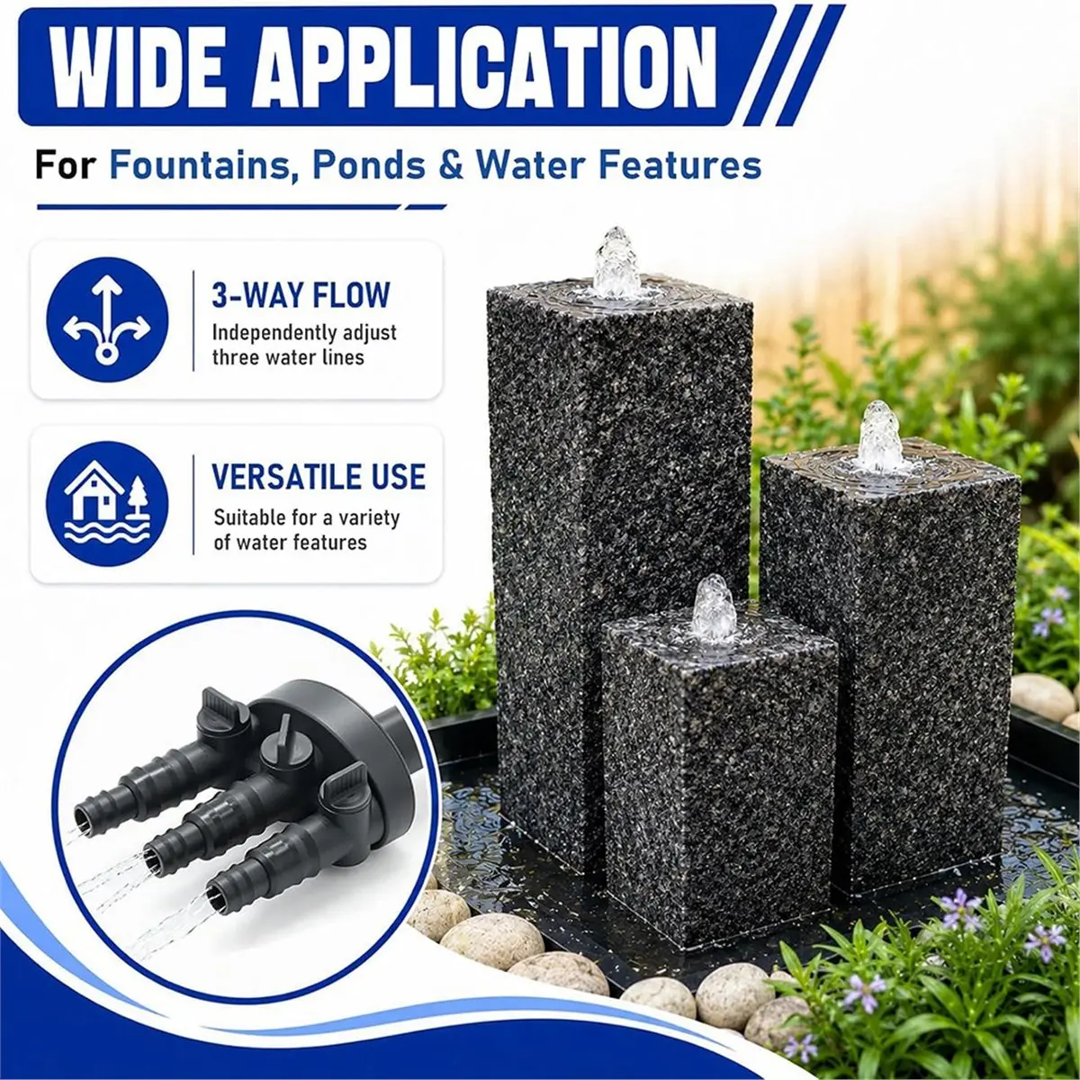 Winter Essential 3-Way Pond Pump Water Splitter with Individual Control Valves 1/2