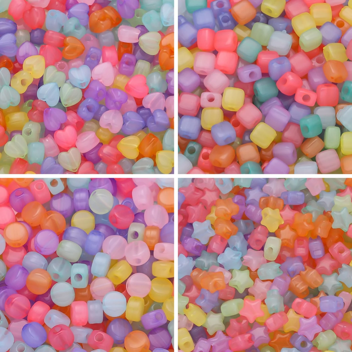

50/100Pcs Mixed Acrylic Beads Candy Color Flat Round Heart Star Loose Spacer Beads for DIY Beaded Bracelet Necklace Making