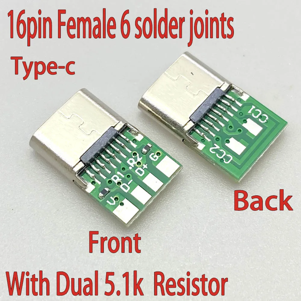 Usb 3.1 Type-C Connector 14/16pin Vrouwelijke Stopcontact 4pin Adapter Soldeerkabel 6 Soldeerverbinding Met Cc1 Cc2 Usb C Jack