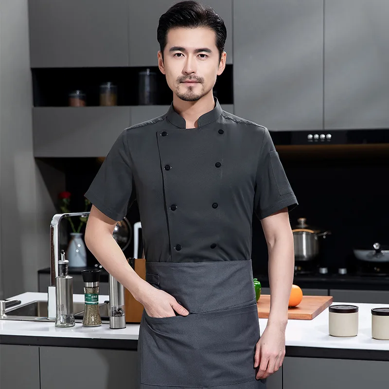 Chef Work Clothes Short Sleeve Men Hotel Restaurant Baking Pastry Kitchen Staff Catering Pastry Chef Kitchen Uniform Chef Jacket