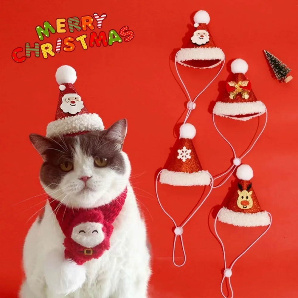 New Christmas Cat Hat Cute Cartoon Autumn Winter Xmas Cat Custom Decorative Red Pets Dress Up Supplies for Dogs