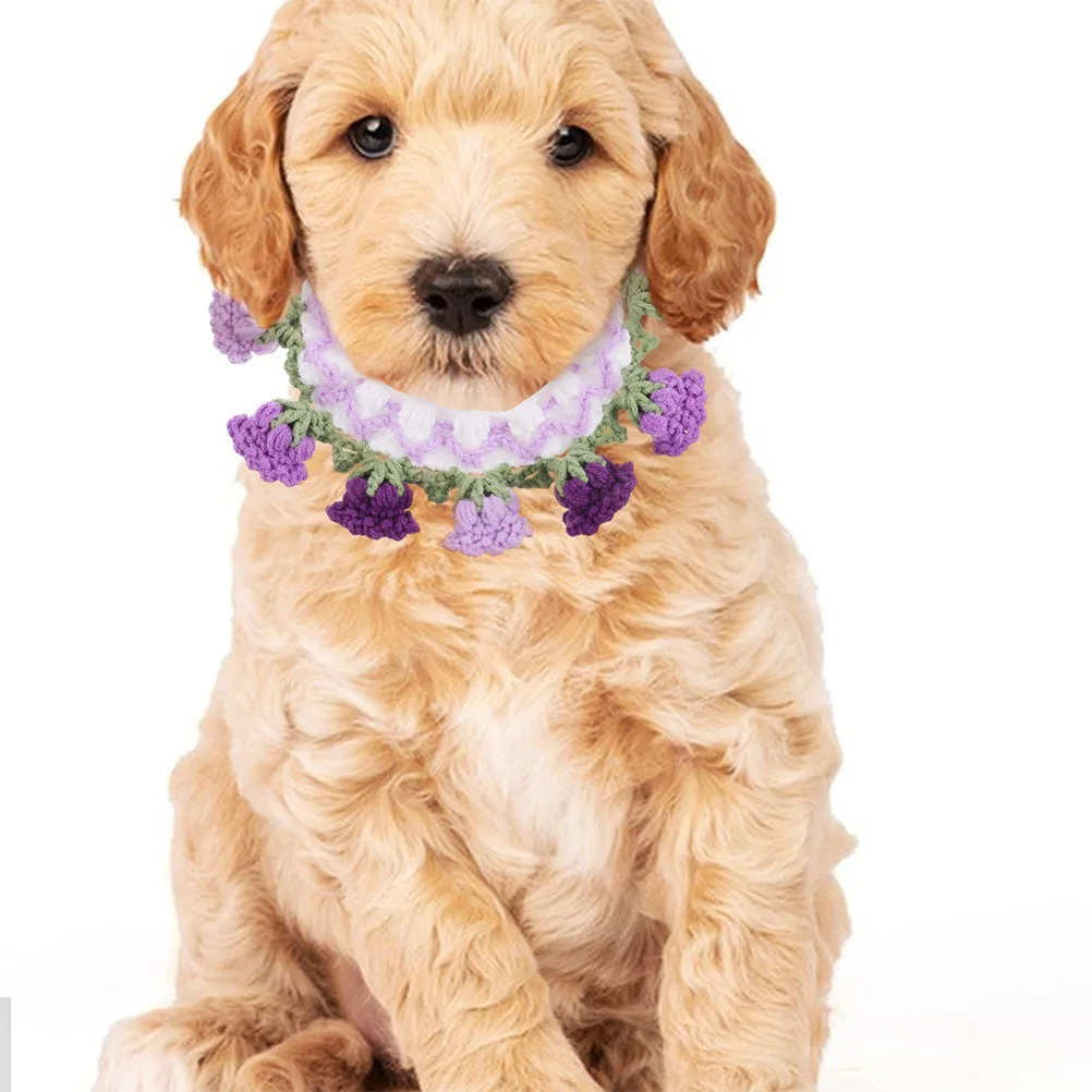 

2Pcs Pet Scarf Collar Soft Knitted Bell Flower Adjustable Crochet Collar for Cats Dogs Photography Props Celebration