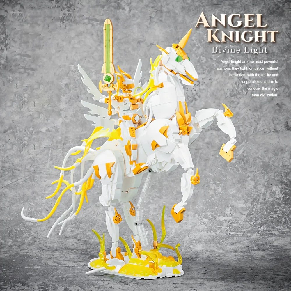 

Angel Knight Unicorn Design Building Block Model - 1289+pcs Home Office Desktop Ornament Perfect Birthday Gift