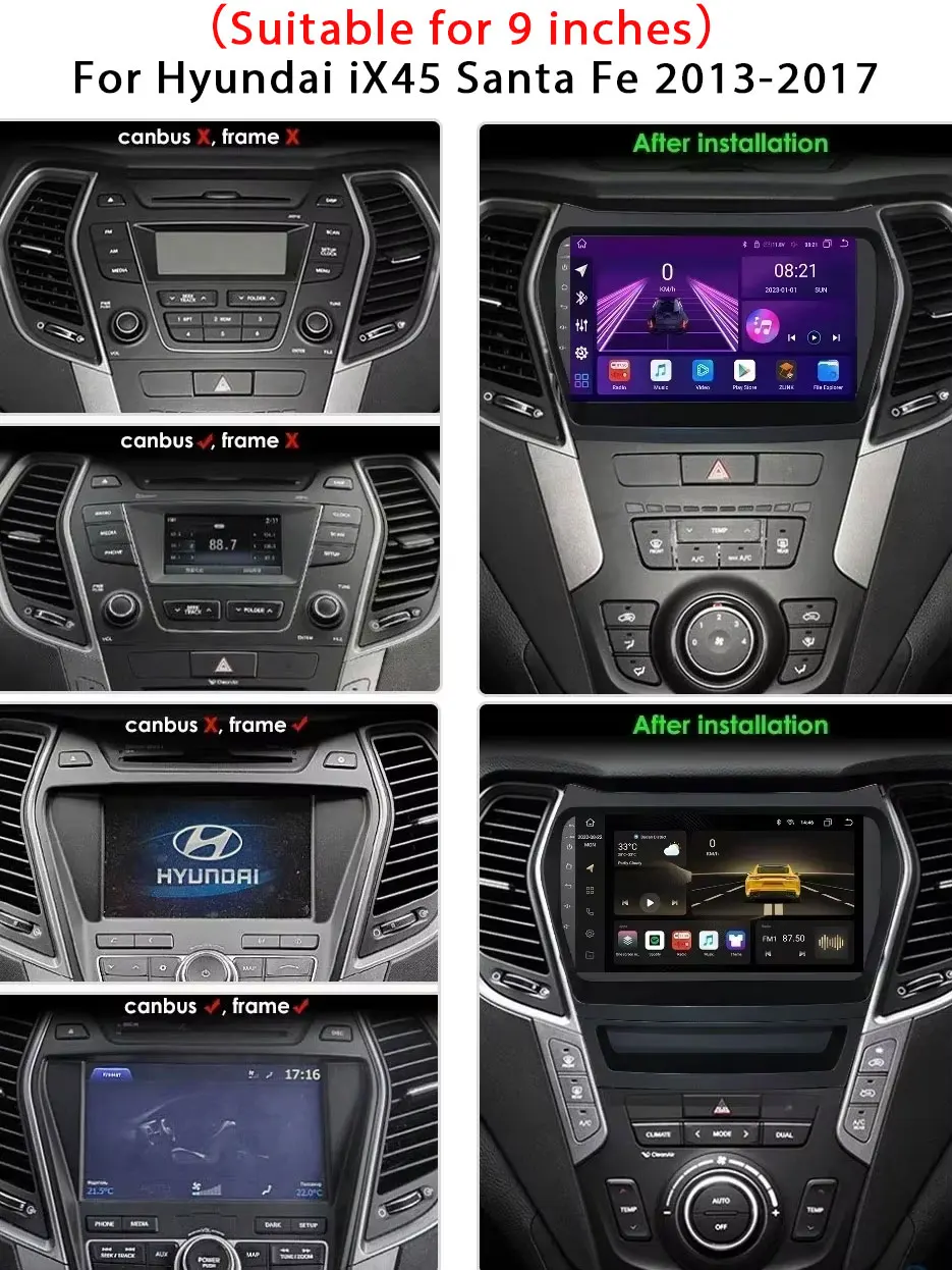 Android16 9.7\'\' Car Radio For Hyundai Santafe 2013-2017 IX45 2013-2017 Android auto Multimedia Player Carplay Auto 5G Navigation