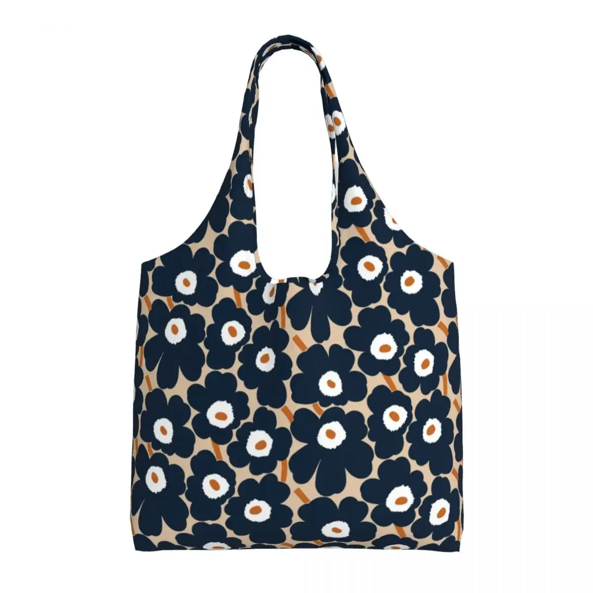 Custom Little Poppy Print Groceries Shopping Bags Canvas Shopper Tote Shoulder Bag Big Capacity Portable Modern Style Handbag