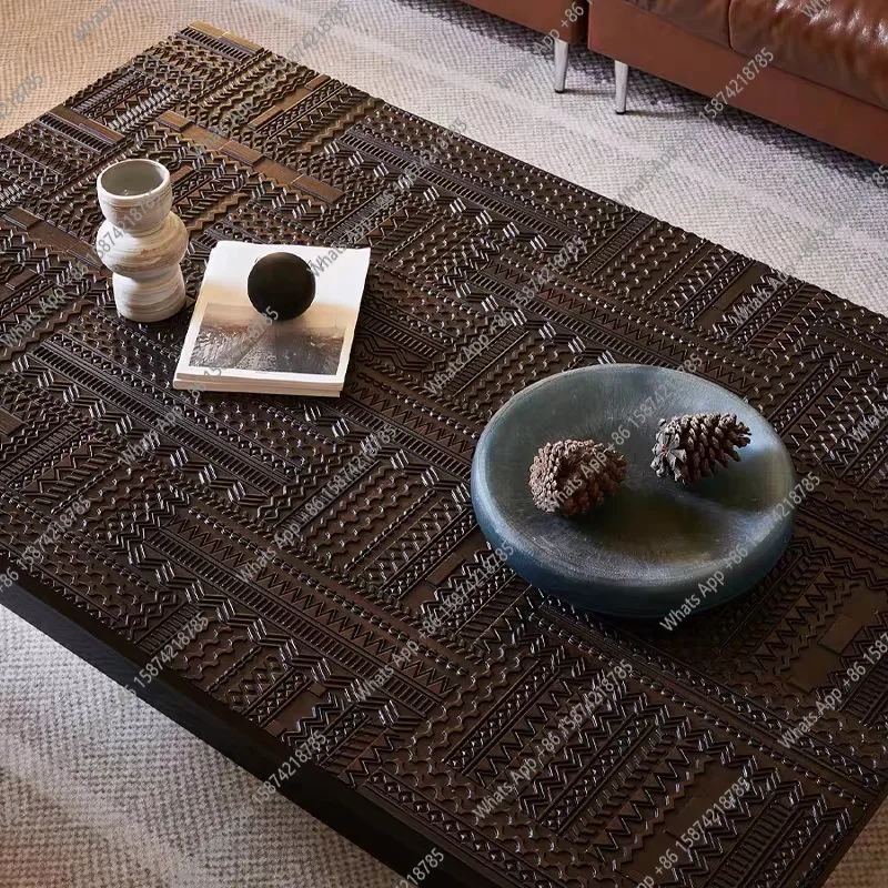 

j Xx Retro Medieval Style Coffee Table Light Luxury High-end Wood Carving Flower Home Living Room Minimalist Coffee Table Hi