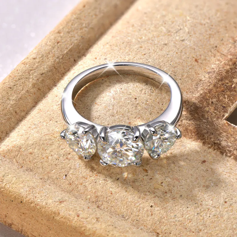 OXTAO 3 Stone Moissanite Engagement Rings for Women 14K Gold Filled 6.5mm VVS1 D Wedding Rings Jewelry Anniversary Gifts