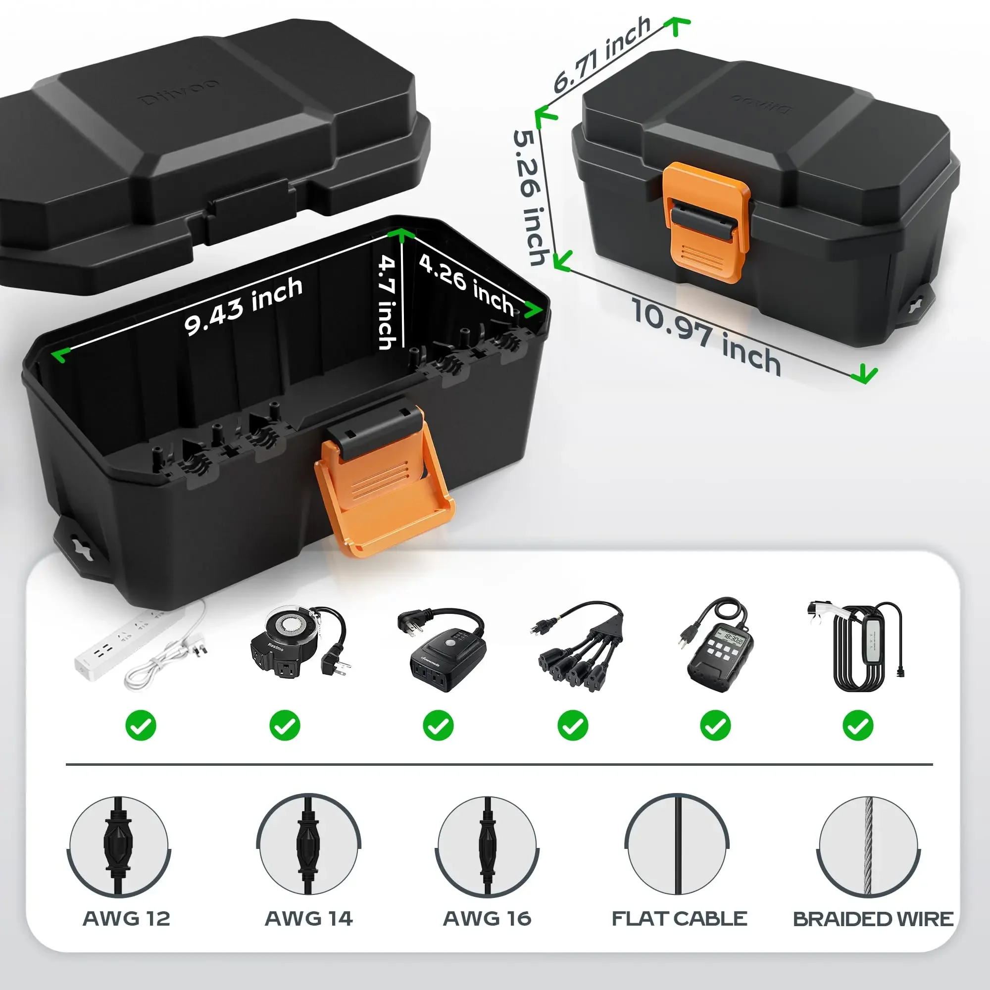 Diivoo Outdoor Waterproof Electrical Box Outside Cable Connection Socket Enclosure for Timers Extension Leads Holiday Garden