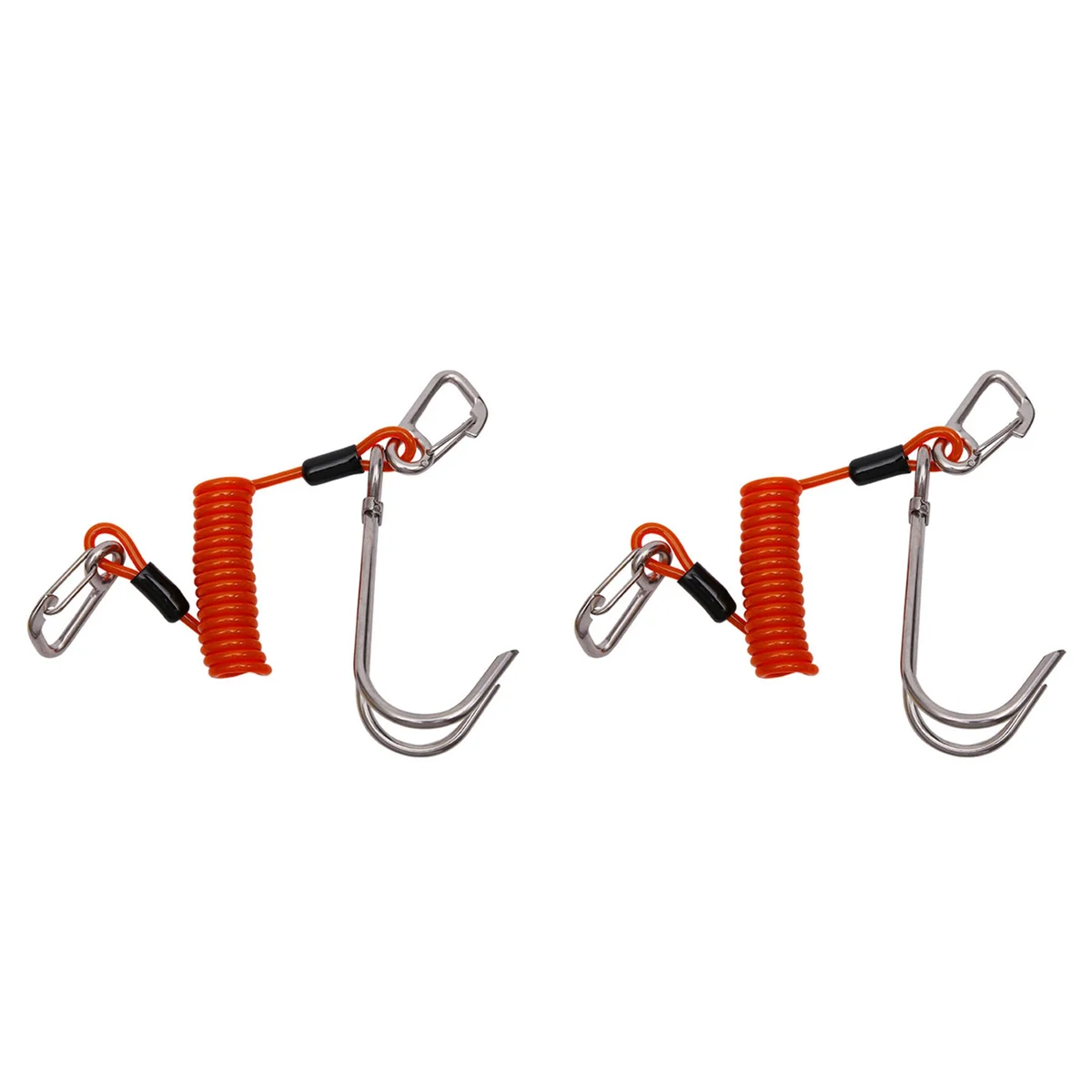 

2X Double Dive Reef Rafting Hook Stainless Steel Reef Hook Spiral Coil Spring Cord Dive Safety Accessory - Orange