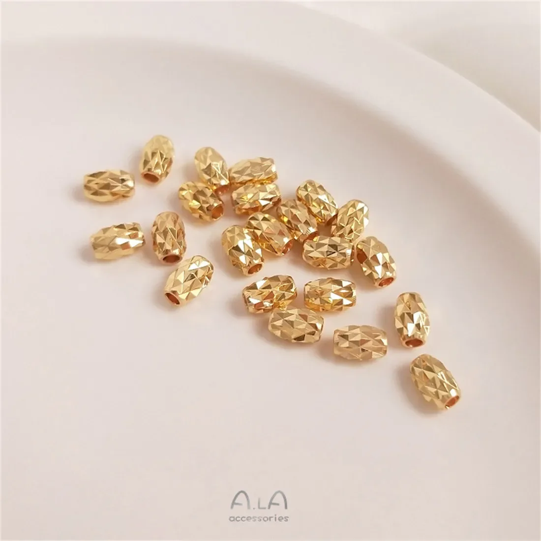 14K Gold-Color Pineapple Beads, Oblong Oval Tube Beads, Faceted Glitter Beads, DIY Bracelets, Necklaces Accessories, Loose Bead