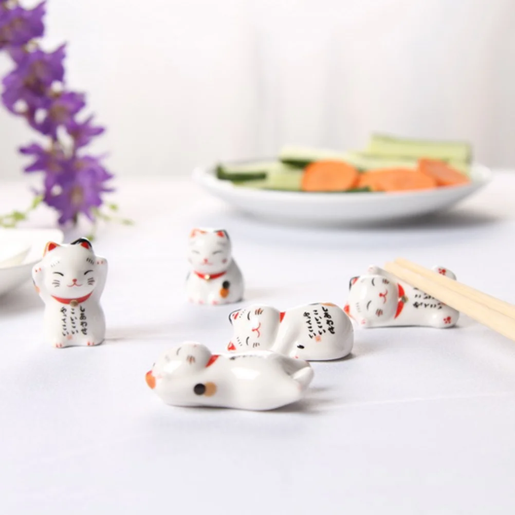 

6Pcs Ceramic Cat Shape Chopstick Holder Japanese Style Chopsticks Rest Spoon Fork Holder Table Decoration Gift