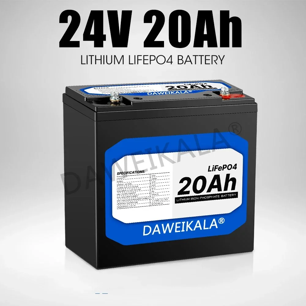 24V LiFePO4 20Ah Lithium Iron Phosphate Battery Built-in BMS LiFePO4 Battery for Solar Power System RV House Trolling Motor