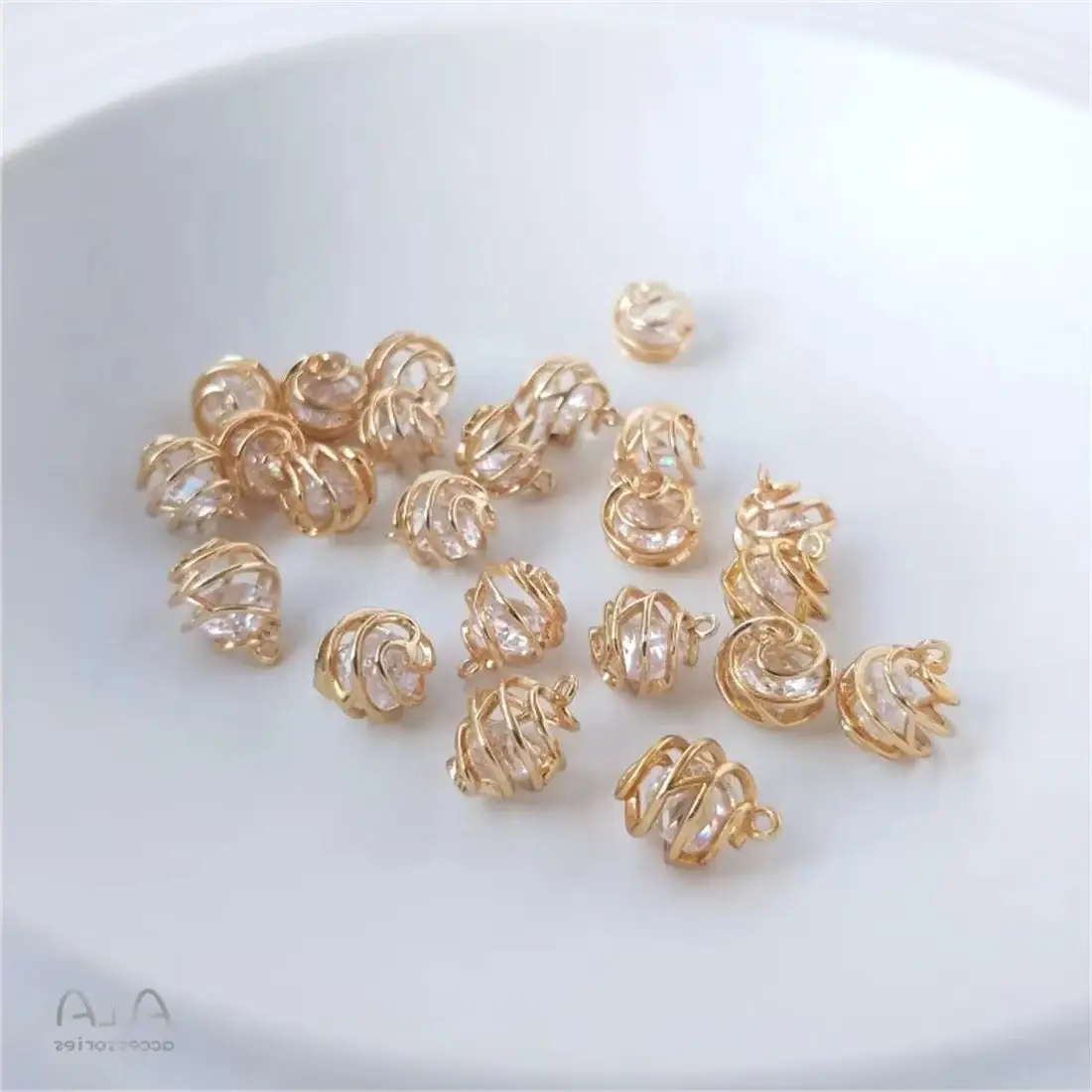 

14K Gold-Color Accessories Mesh Beads Ball Bags Large Zircon Pendants DIY Bracelets Necklaces Earrings Jewelry Pendants C394