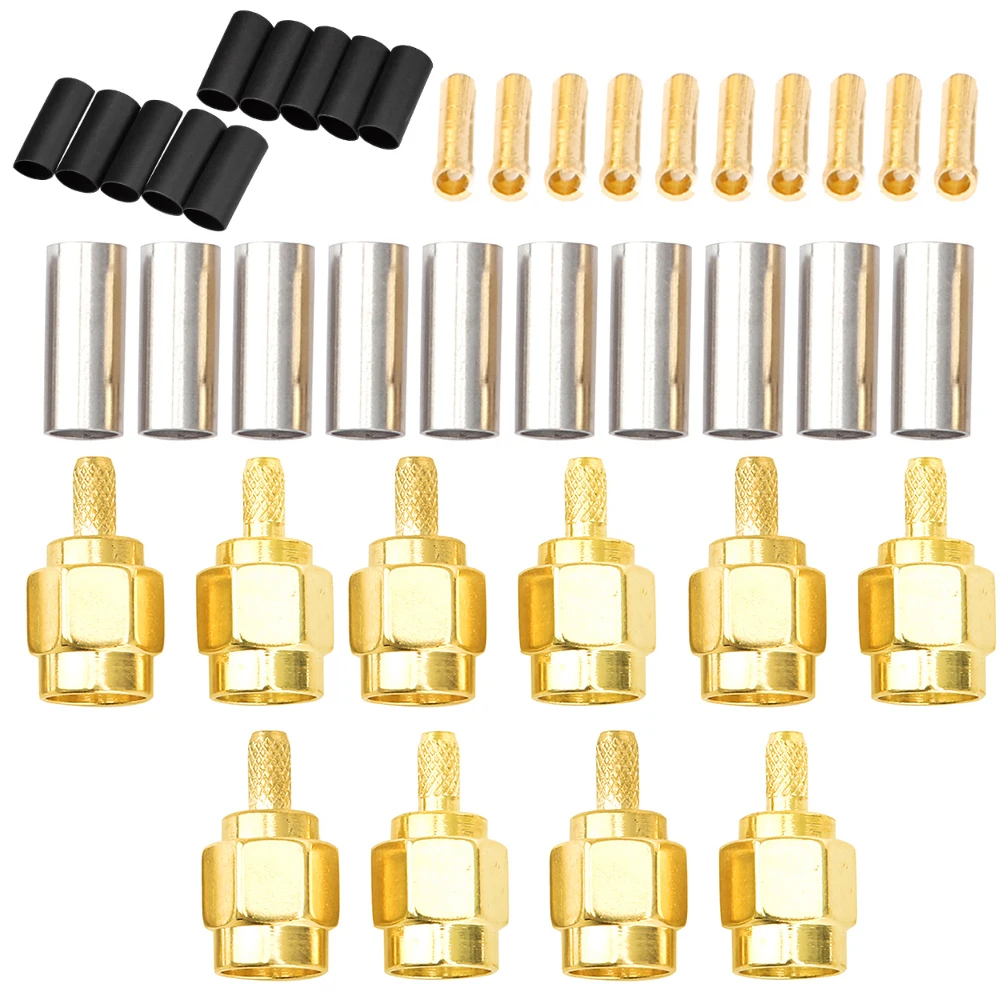 10 قطعة SMA ذكر/أنثى RF مجموعة موصلات محورية-50Ω محطات تجعيد لكابلات RG316/RG174 + أنابيب الانكماش الحراري