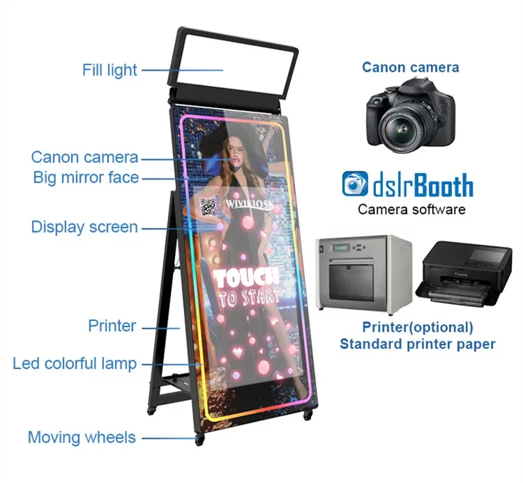 Best Mirror Touch Screen Mirror Wedding Photo Booth 65inch Touch Screen Mirror Photo Booth For Sale