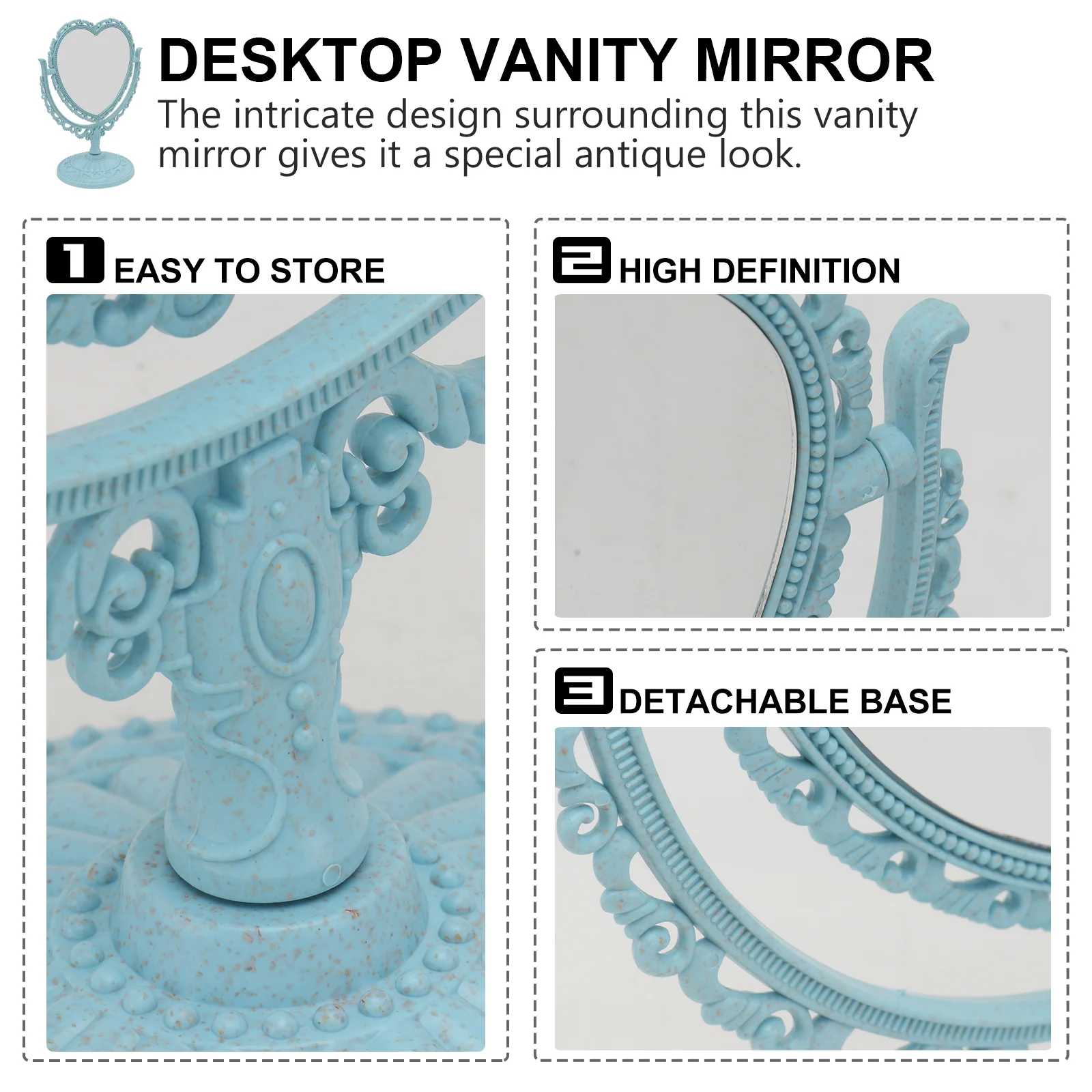 Miroir grossissant double face, table de maquillage, deux cœurs, petit document beige, miroirs décoratifs cosmiques ovales, vanité en forme