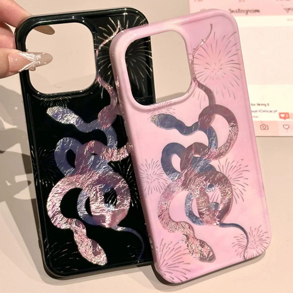 Cute Fireworks Hollow Out Snake Phone Case For iPhone 16 15 Pro Max 14 13 Pro Style Cool Girl Shockproof Bumper Back Cover Shell