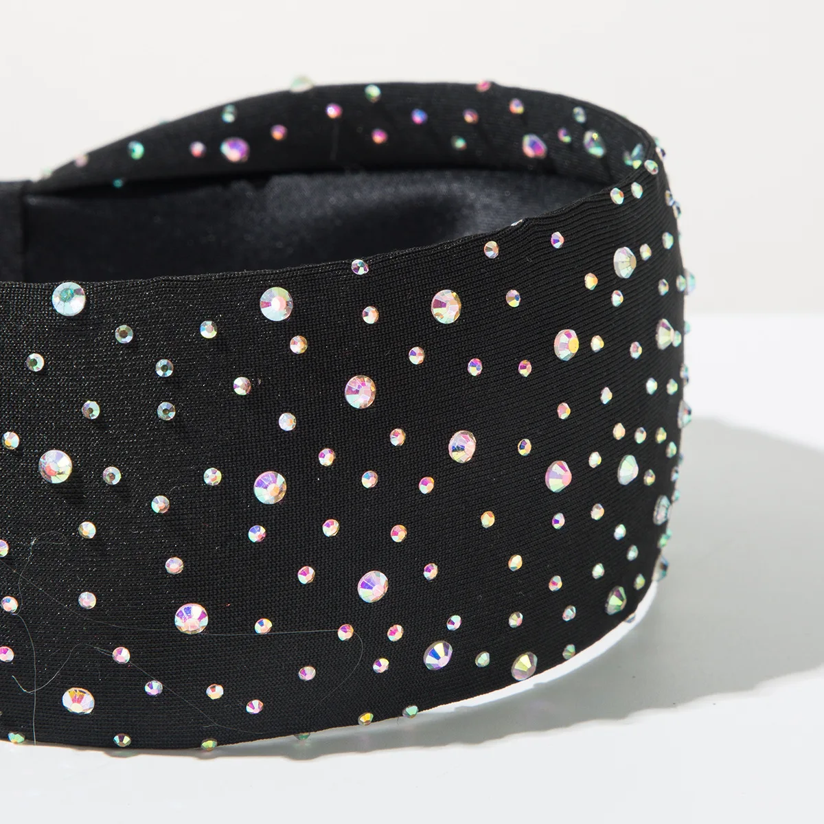 Starry Sky Raindrops Black Cloth Widen Hair Band Multi Shine Crystal Dot Dating Hair Accessories Polka Dots Zircon Hair Hoops view 5