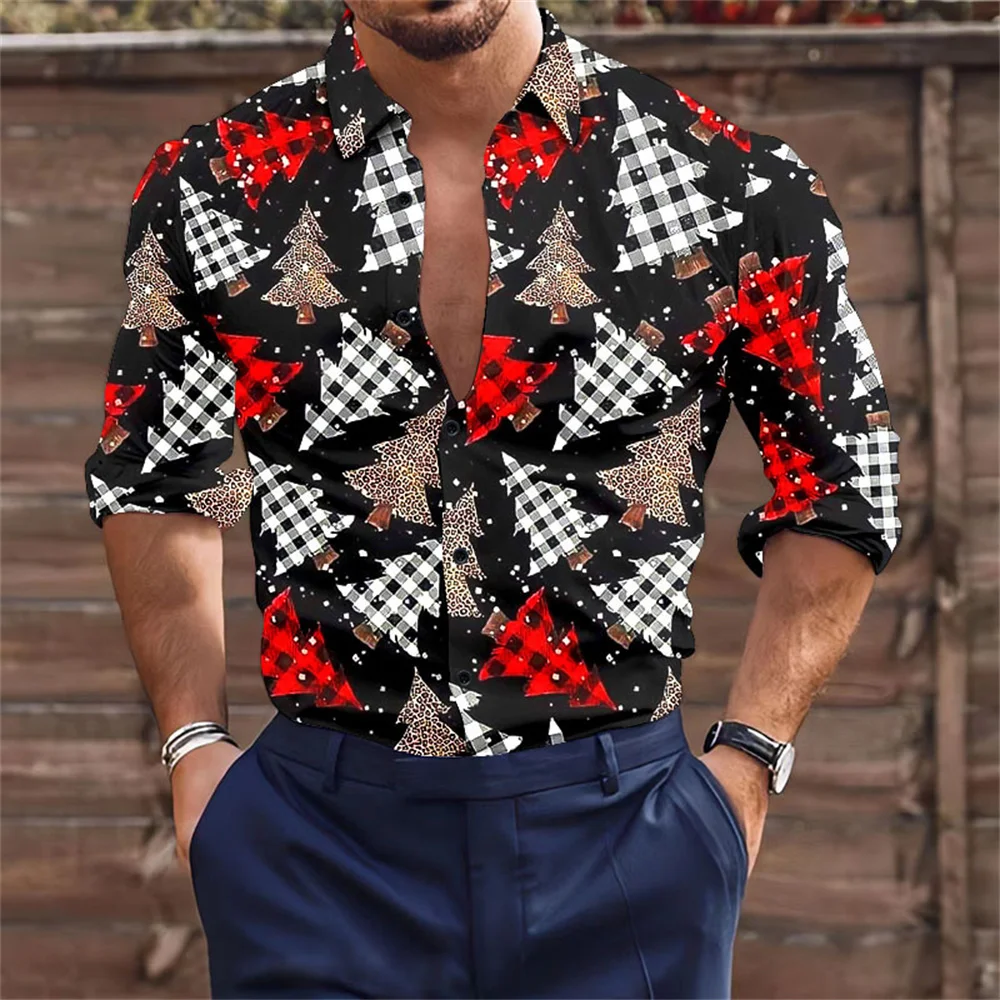 

Fiesta de Navidad de año nuevo 2023 camisa de moda masculina copo de nieve árbol de Navidad patrón de alta definición