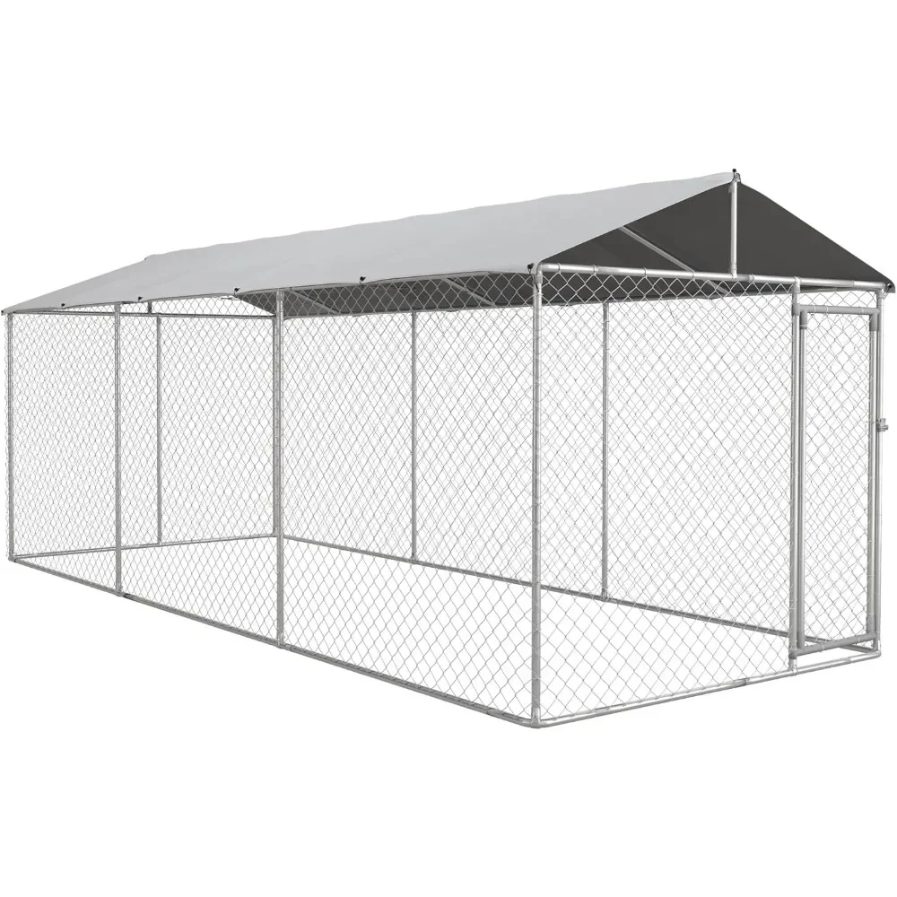 

Large Dog Kennel Outside,Heavy Duty Dog Cage with Waterproof Cover,Outdoor Fence Dog Run with Galvanized Chain Link,Secure Lock