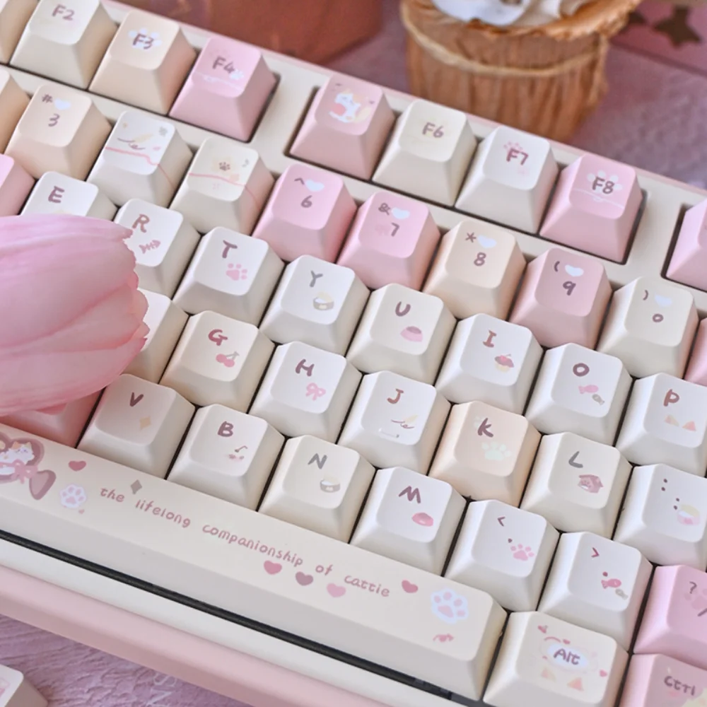 Girl Key Cap Pink and White PBT Dyed Large Set 137 Keys for Cherry MX Switch Mechanical Keyboard